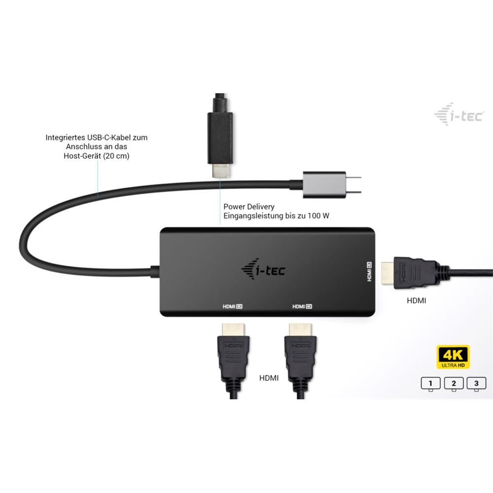 i-tec USB-C Triple 4K HDMI Video Adapter, Power Delivery 100 W