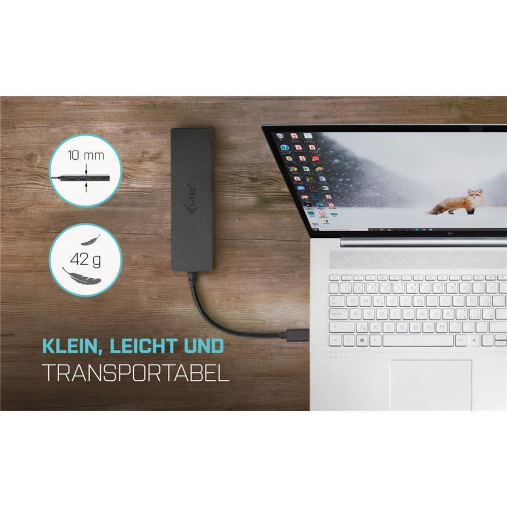 i-tec USB-C Metal HUB 2x USB 3.0 + 2x USB-C Schwarz mit integriertem USB-C-Kabel