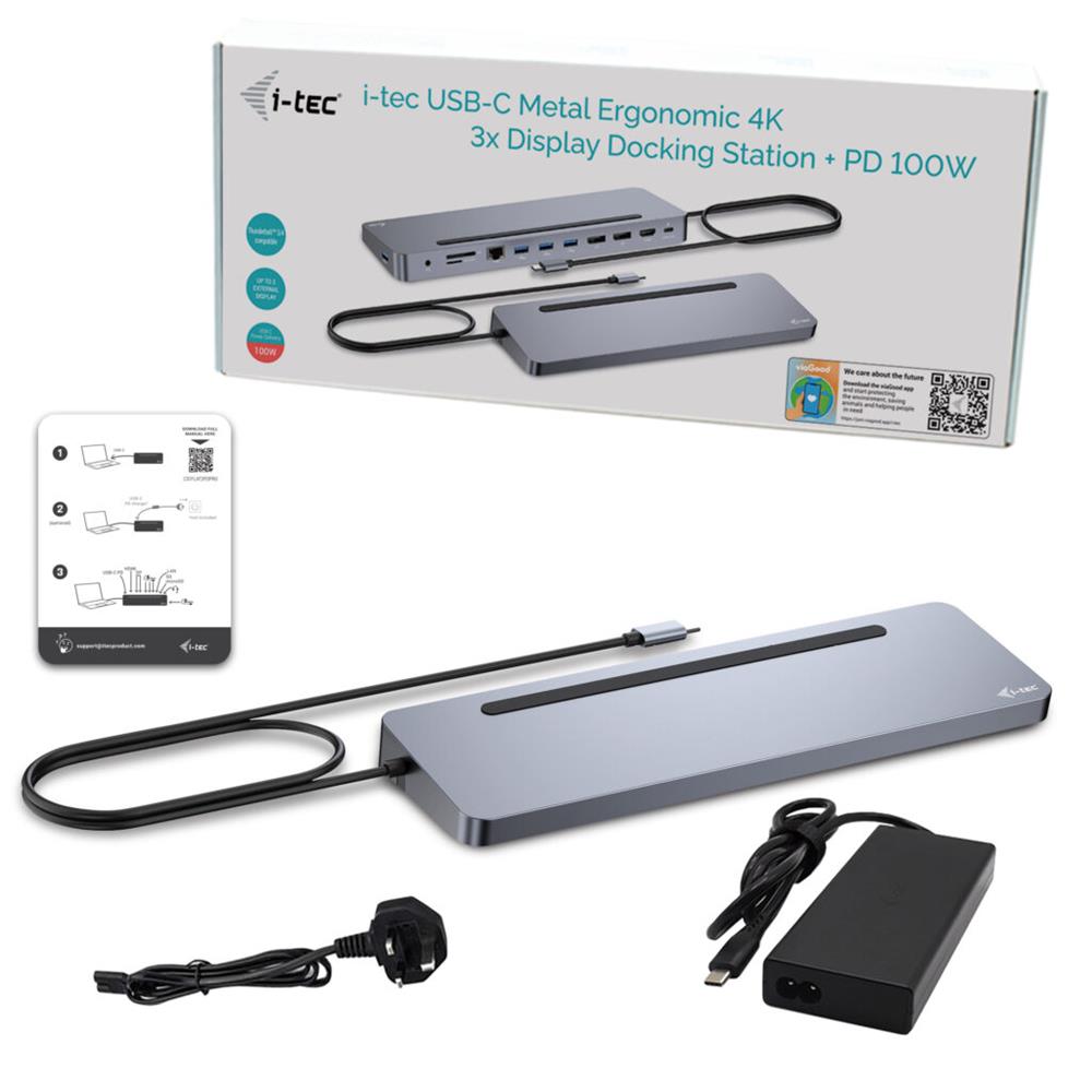 i-tec USB-C Metal Ergonomic 4K 3x Display Docking Station mit PD 100W + Universal Charger 100W