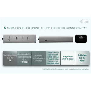 i-tec USB-C Charging Metal HUB 5port with USB-C video 8K + Power Delivery 85W