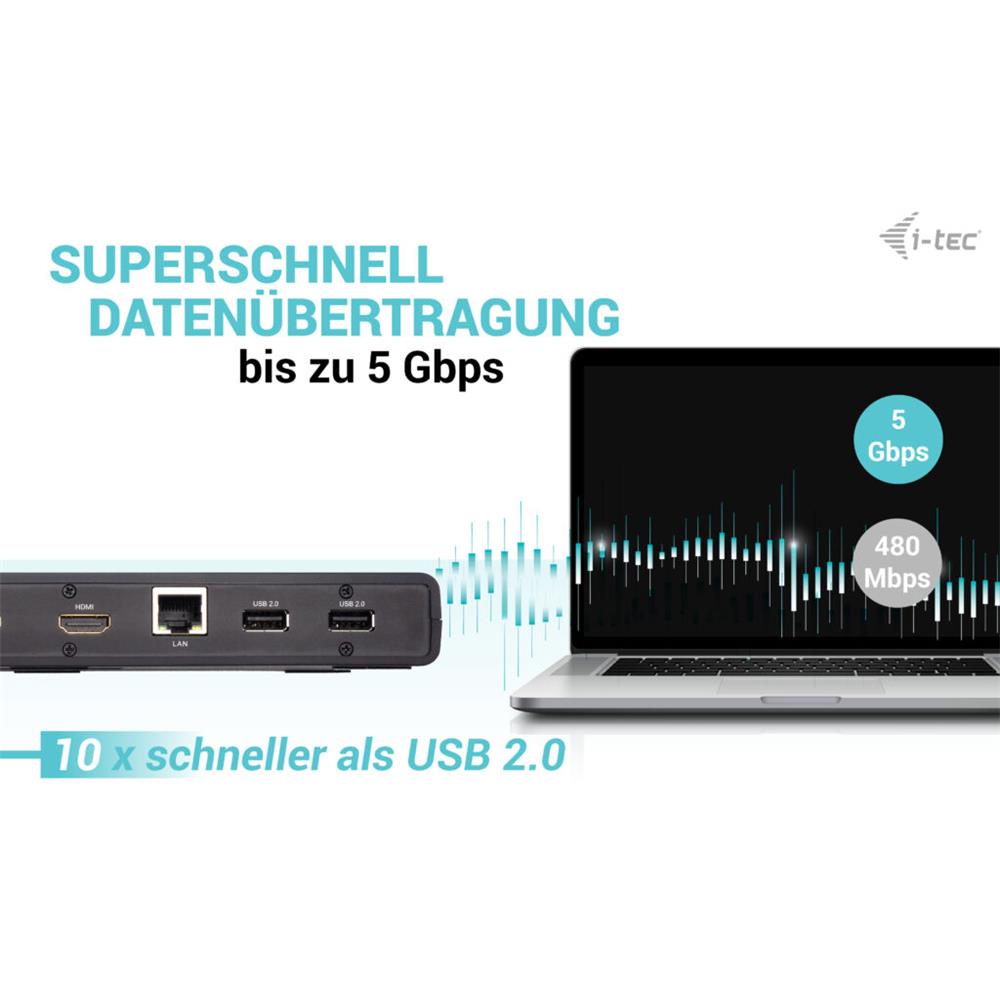 i-tec USB 3.0/USB-C/Thunderbolt Dual Display Docking Station mit Power Delivery 85W