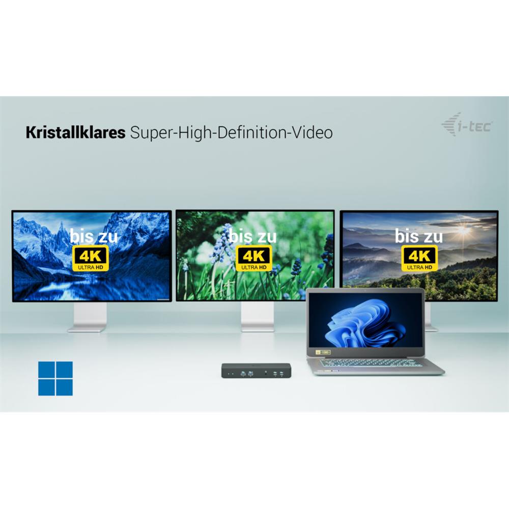 i-tec USB-C Intelligent Triple Display Docking Station mit Power Delivery 100 W – 3x 4K, LAN, Audio, VESA