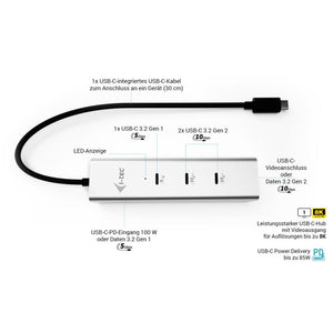 i-tec USB-C Charging Metal HUB 5port with USB-C video 8K + Power Delivery 85W