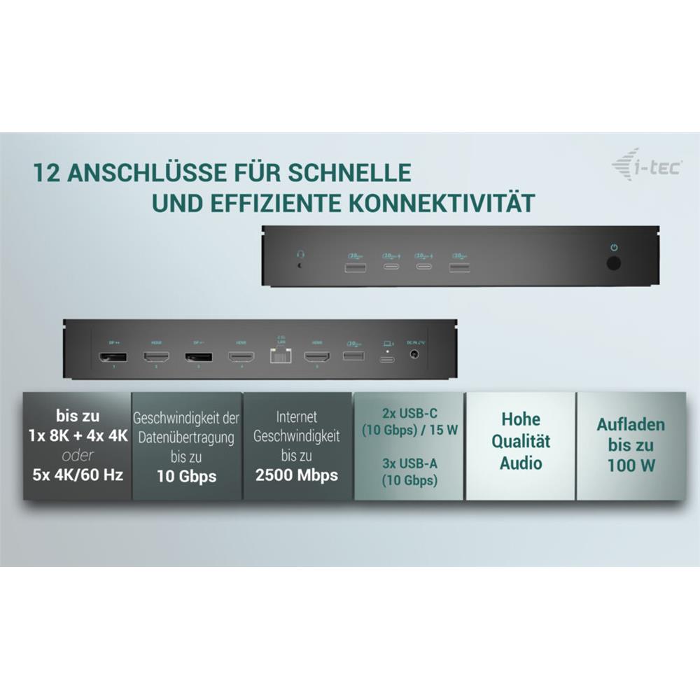 i-tec Universal 5x 4K/60Hz Display Docking Station + Power Delivery 100W