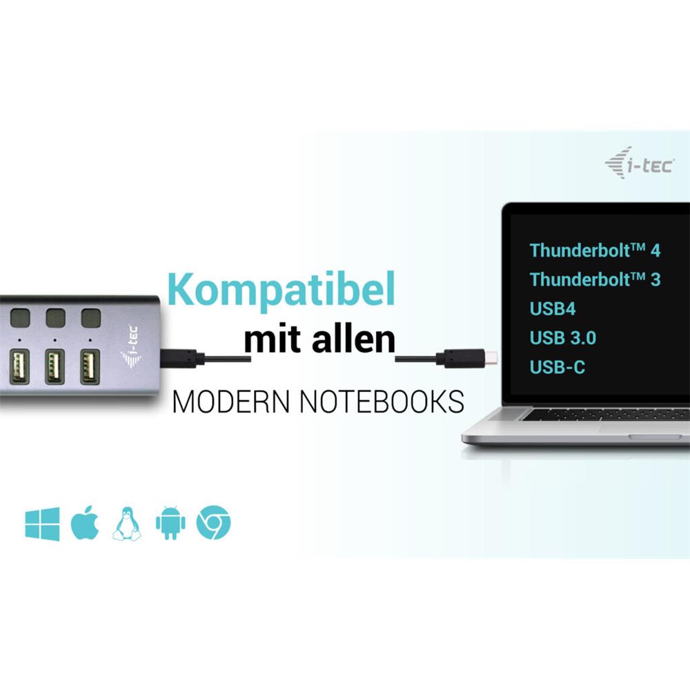 i-tec USB-A/USB-C Charging HUB 9port mit LAN + Power Adapter 60 W