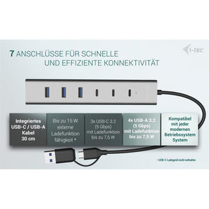 i-tec USB-C/USB-A Charging Metal HUB 7 port (3x USB-C, 4x USB-A)