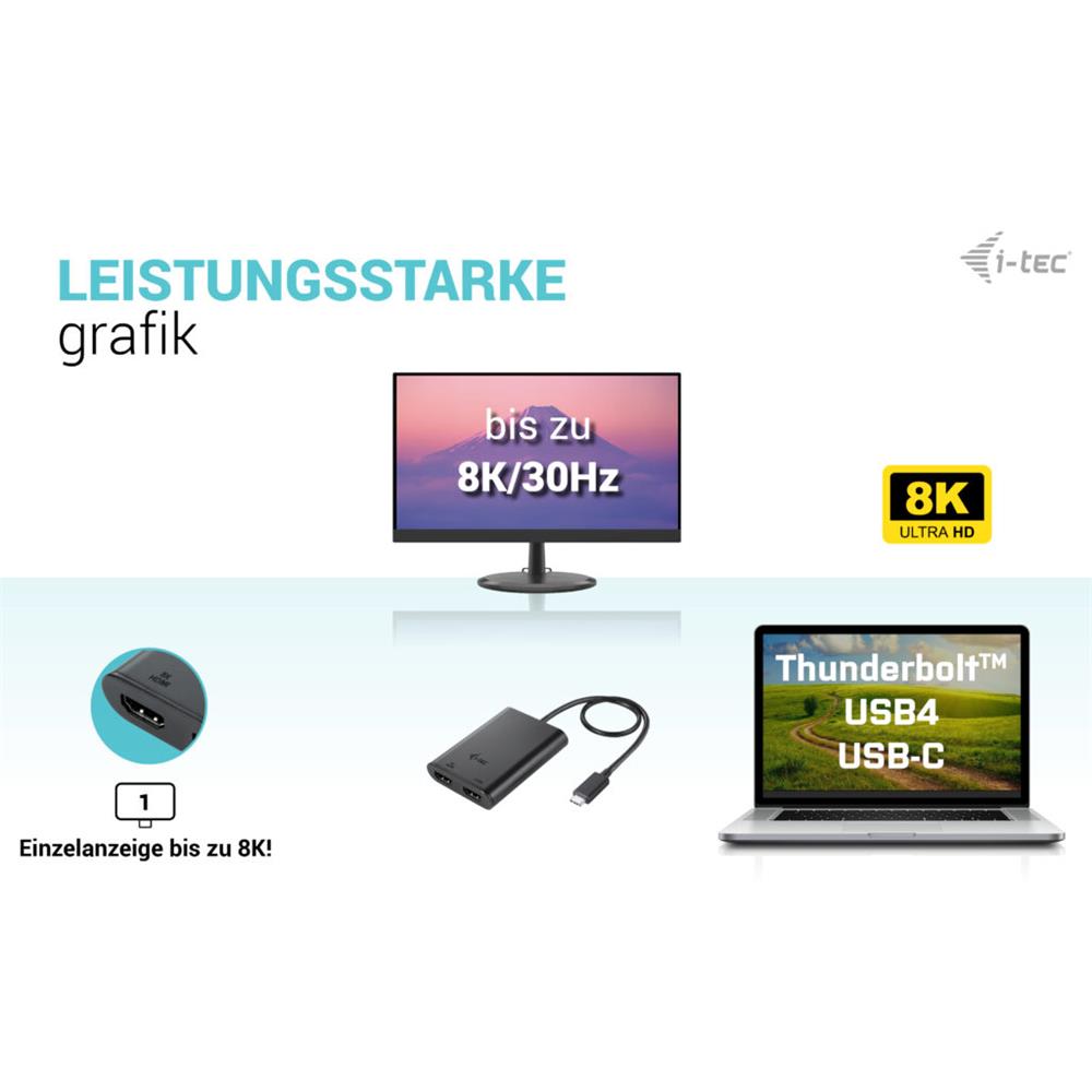 i-tec USB-C Dual 4K/60Hz (single 8K/30Hz) HDMI Video Adapter