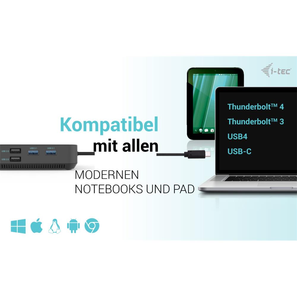 i-tec USB-C HDMI Dual DP Docking Station mit Power Delivery 100 W mit Netzteil 100 W
